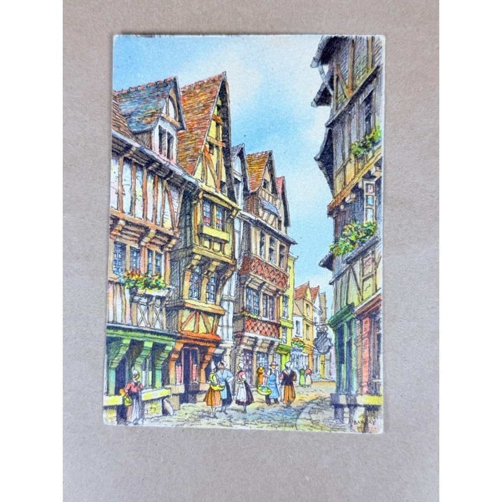 Vintage Lisieux France Postcard Rue aux Fevres Normandy Textured Art 2017C